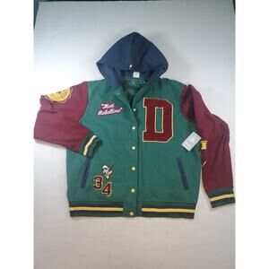 Donald Duck Hooded Varsity Green & Maroon Letterman Jacket Sz XL Disney